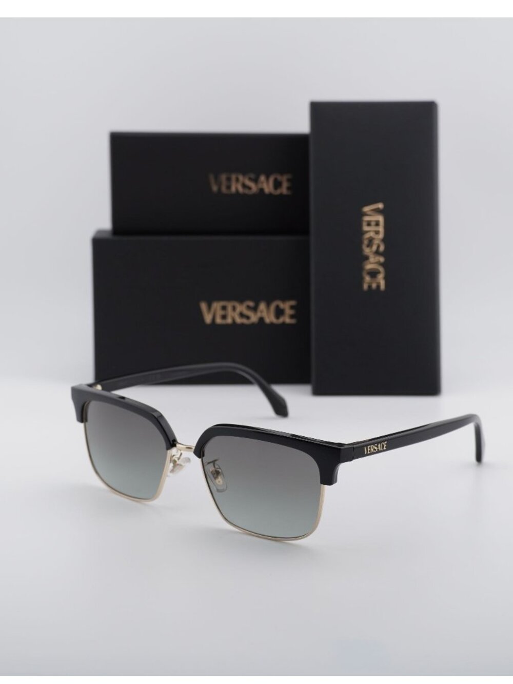 Versace VE4494D GB1/11 Browline Sunglasses – Black / Gold / Grey